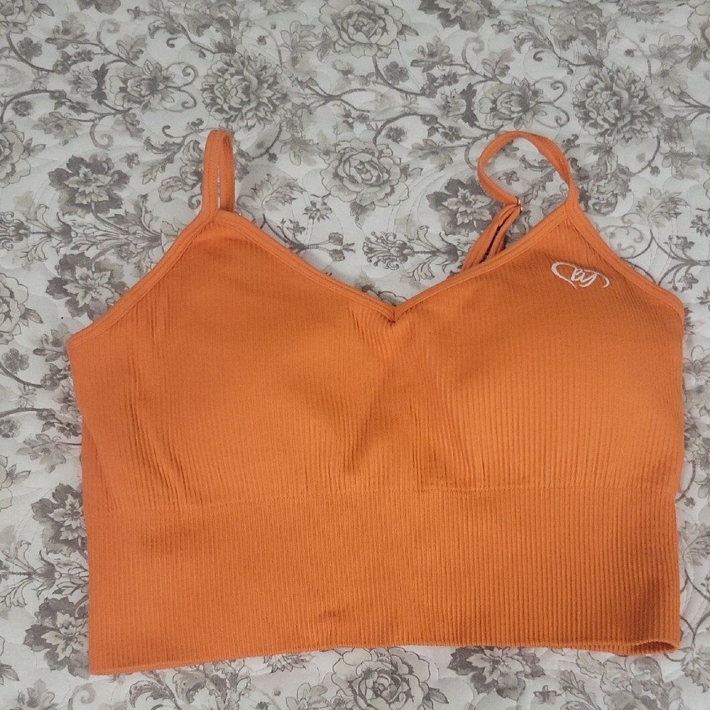 Orange Ribbed Women's Athletic Bra